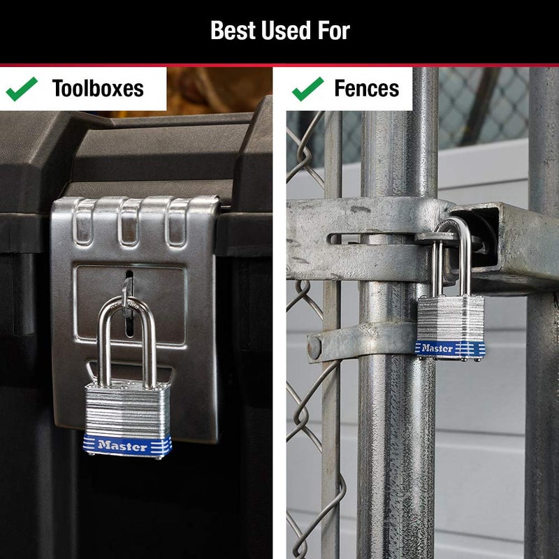 Master Lock Outdoor Padlocks, Lock Set with Keys, Keyed Alike Padlocks with Long Hardened Shackles That Resist Cutting for Gates, Sheds, Fences, 3 Pack, 3TRILF - Image 4